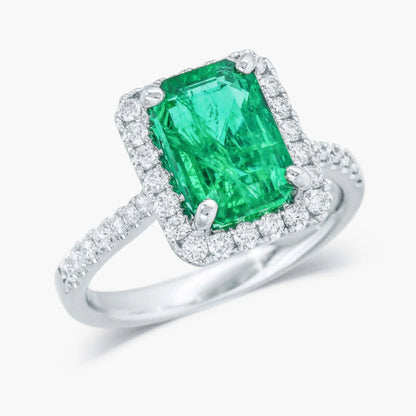 14kt White Gold Emerald Diamond Ring