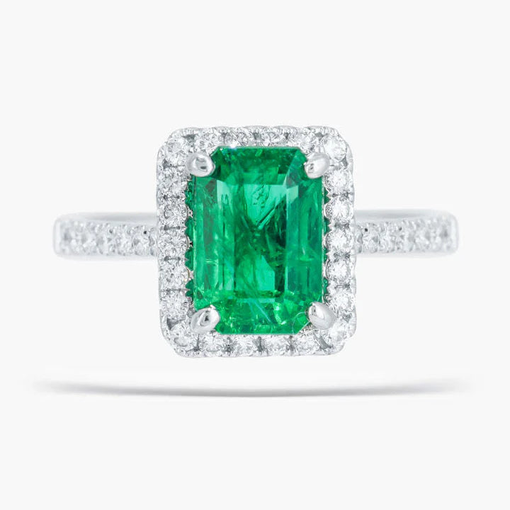 14kt White Gold Emerald Diamond Ring